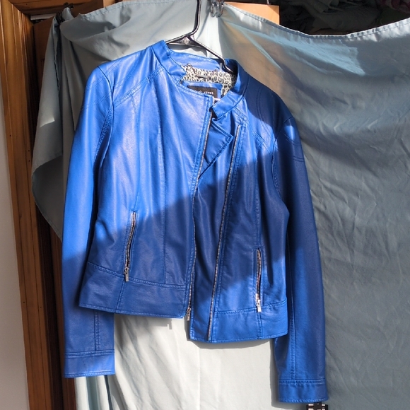 Black Rivet Royal Blue Leather Jacket - Picture 1 of 8